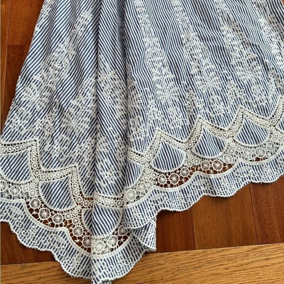 NWOT BCBGMAXAZRIA BCBG One Shoulder Embroidered Stripe Dress Blue Combo Size 14 - Picture 11 of 14